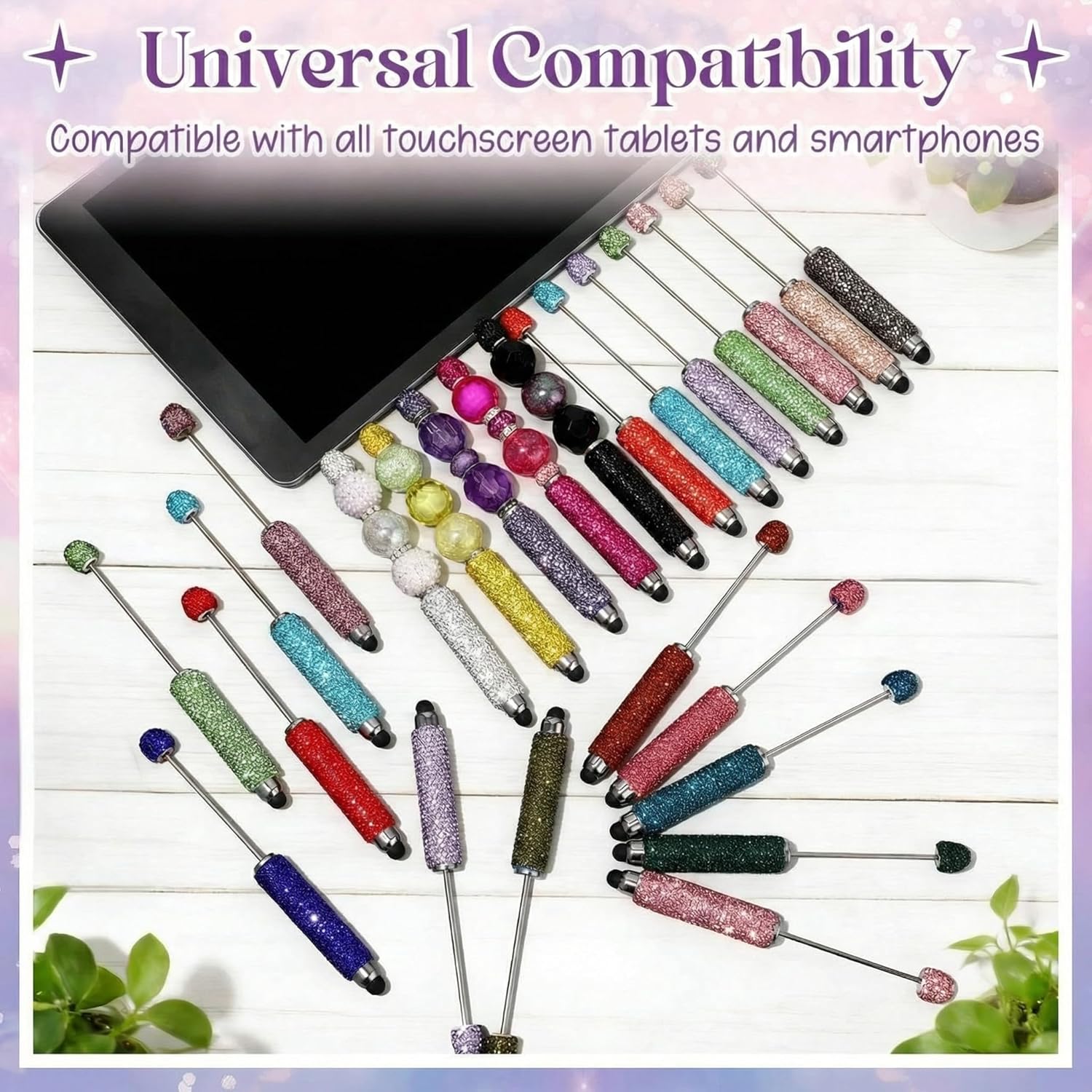 Tondiamo 24 Pcs Glitter Beadable Stylus Pens Full Rhinestone Stylus Pens for Beads DIY Diamond Beaded Kit for Rubber Touch Screen Bling Ballpoint for Touchscreen DIY Craft (Rhinestone,Warm Color)