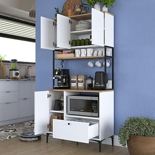 Dmora Credenza Kalyps 90x38x184h cm Bianco un Cassetto 2 Ripiani, Madia Apertura...