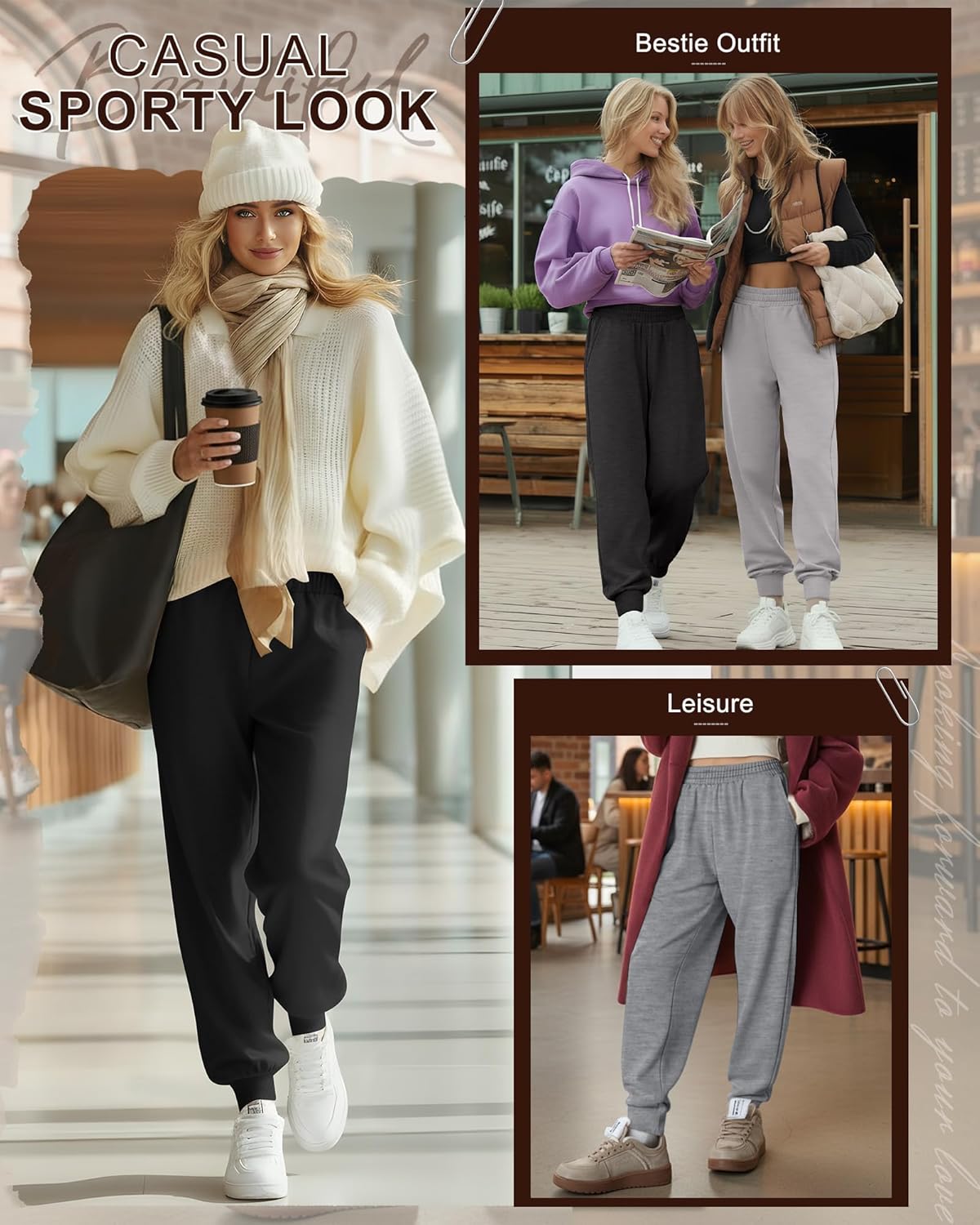 4 Pack Women's Jogger Pants with Side Pockets Drawstring Elastic Waist Sweatpants Ribbed Cuff Bottom Lounge Pants - Image 4