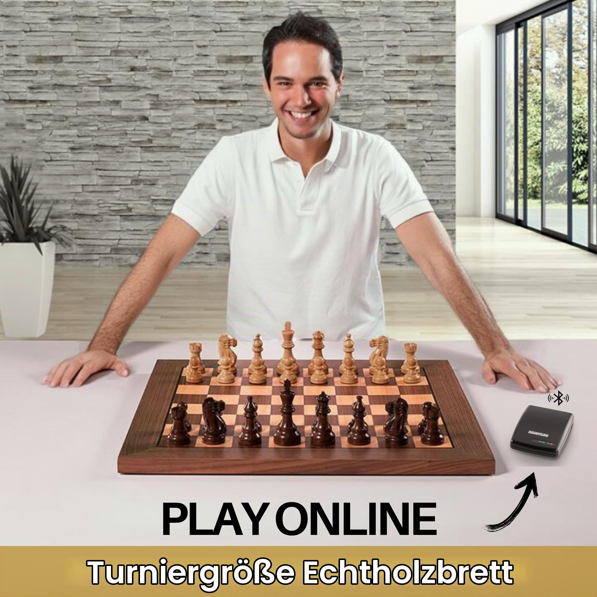 MILLENNIUM Supreme Tournament E-Board Set - Elektronisches Turnierschachbrett mit hochwertigen Holzfiguren, inklusive ChessLink-Modul für Online-Schach gegen Spieler aus der ganzen Welt
