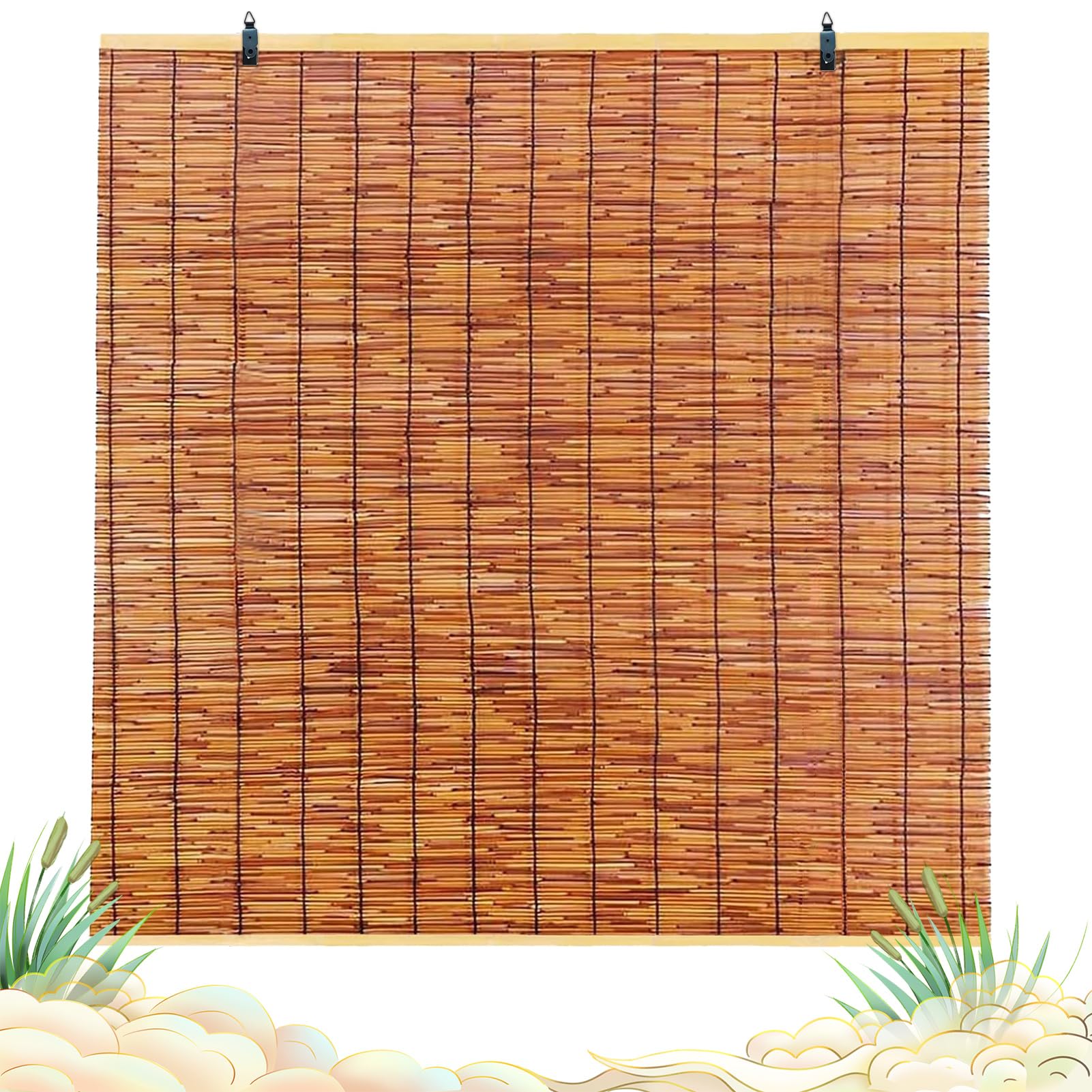 Kwuseug J7 Bamboo Blinds Outdoor Wide Retro Bamboo Roller Blinds Waterproof Natural Reed Curtains For Doorways Shade With Lifter Sunshade 40 60 80 100 120 140 160 180Cm Roman Blinds For Kitchen Pergola Windows
