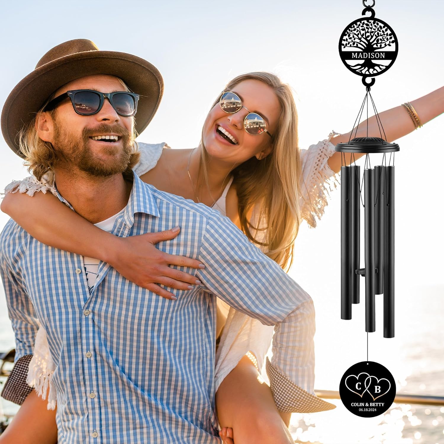 Personalized Anniversary 37" Wind Chime,Custom Initial Hearts Love Wind Chime Gift for Couple, Wedding Gift, Anniversary Couple Gift,Gift for Couple, Personalized Anniversary Wedding Gift