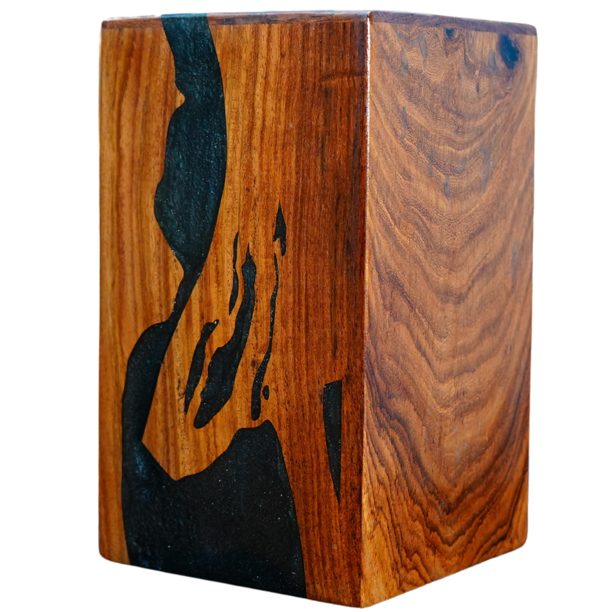 Urna de cremación de madera de rasín negro con patrón de onda, pulida, color azul de madera de rosa, capacidad de 60 pulgadas cúbicas, ideal para entierro o recuerdo
