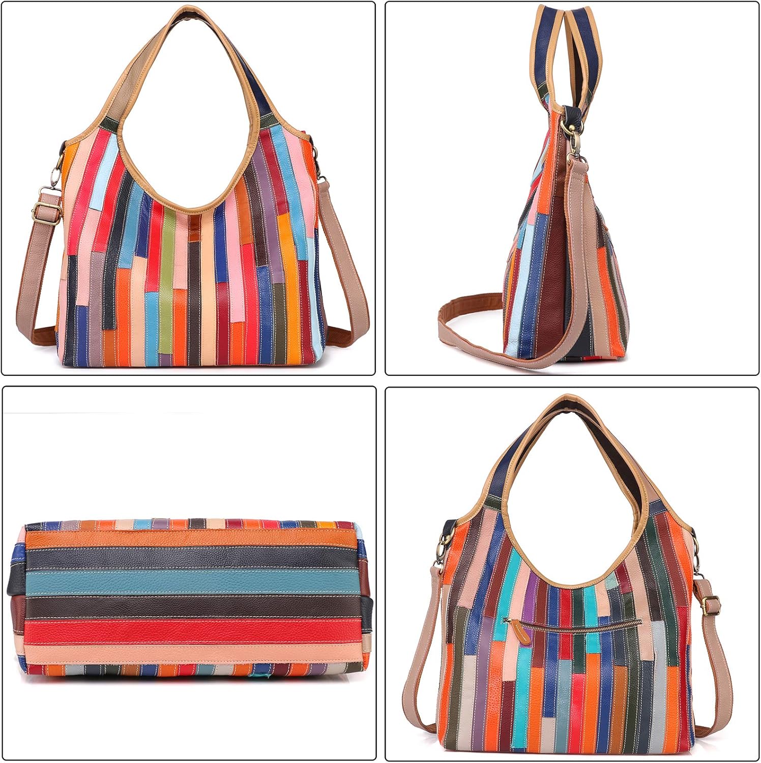 Women Multicoloured Handbag Leather Hollow Stitching Shoulder Satchel Purse Tote