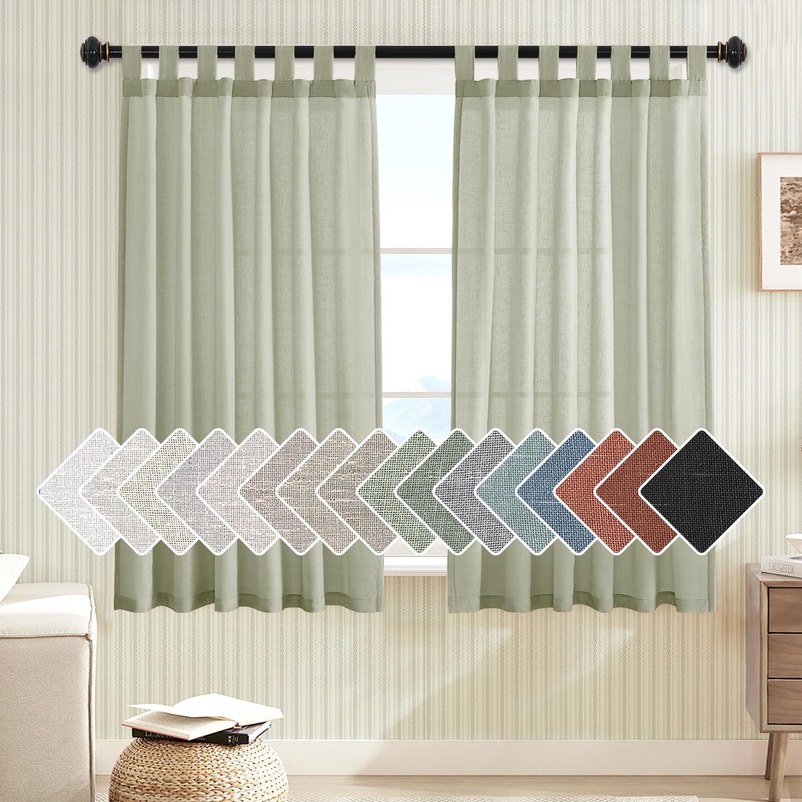 H.VERSAILTEX Linen Blended Tab Top Curtains for Living Room/Bedroom - Elegant Energy Efficient Light Filtering Window Treatments (Set of 2, 52" x 54"