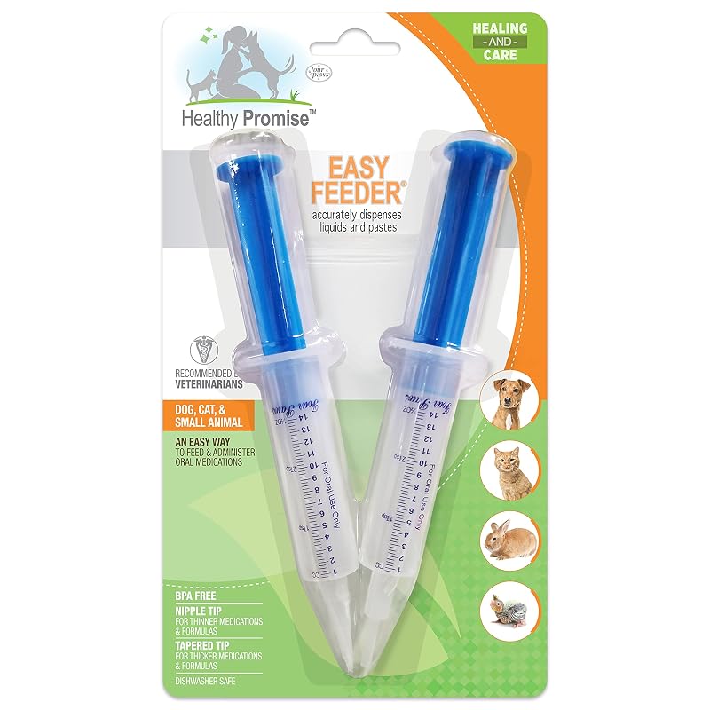 Seringa alimentadora para cães, gatos e pequenos animais Four Paws Healthy Promise com 2 pontas e marcações, pacote com 2