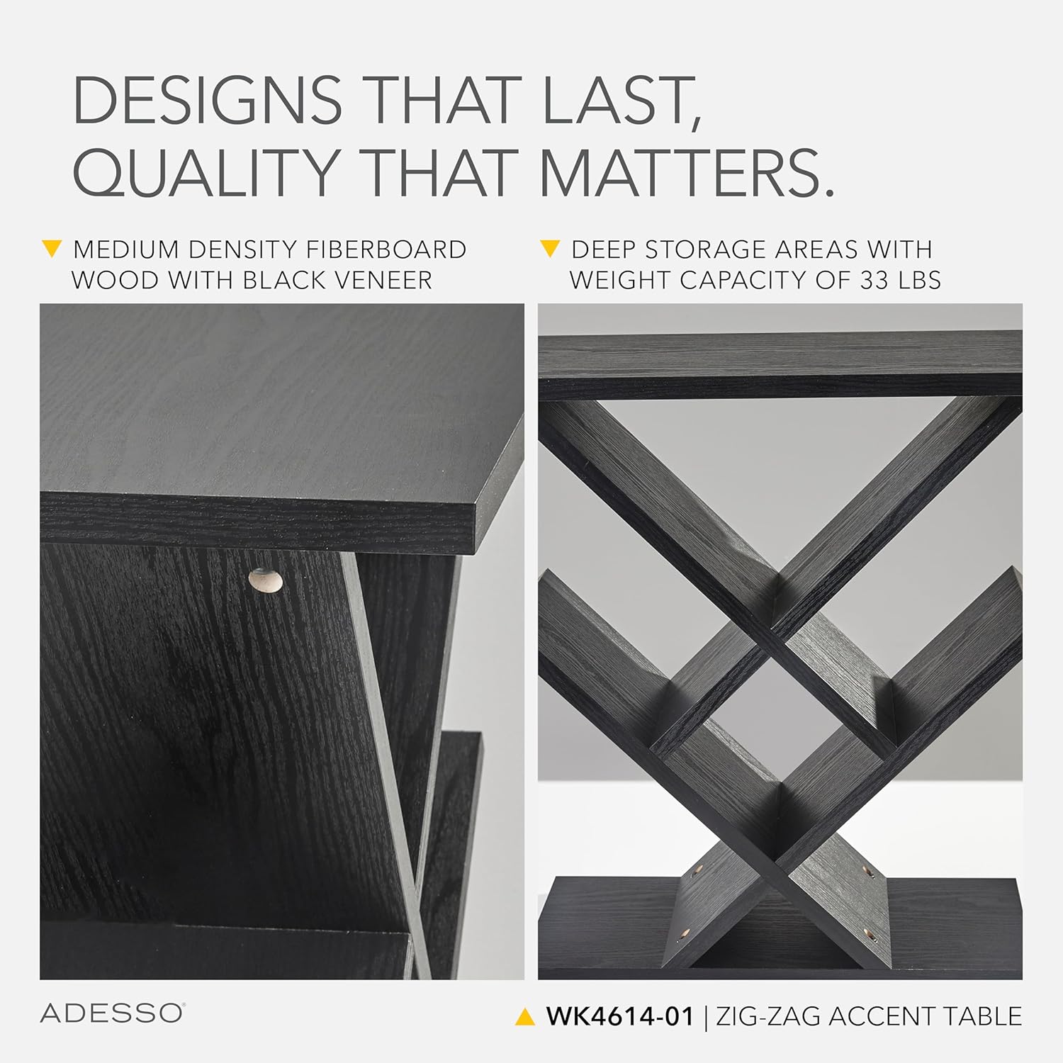 Adesso Zig-Zag Accent Table - Table Bookshelf - Storage Side Table. Home Furnishings and Decor , Black