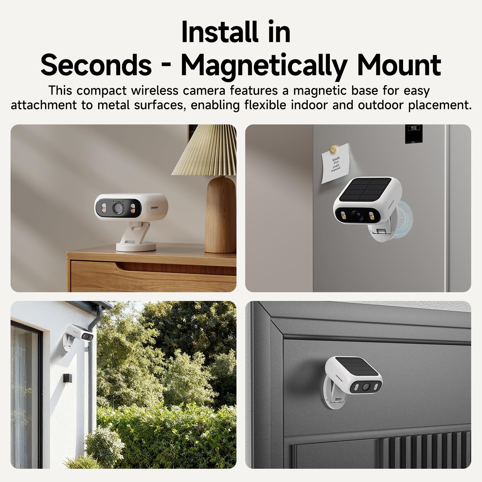 Telecamera di sicurezza solare 1080P, telecamera di sicurezza cellulare 4G LTE wireless per esterni, con scheda SIM, senza WiFi, supporto pieghevole magnetico, rilevamento del movimento AI