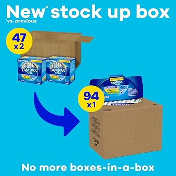 Tampax Pearl Tampons for Women Multipack, with LeakGuard Braid, Light/Regular/Super Absorbency, Unscented, 94 Count (2 Packs of 47) (Packaging May Vary)