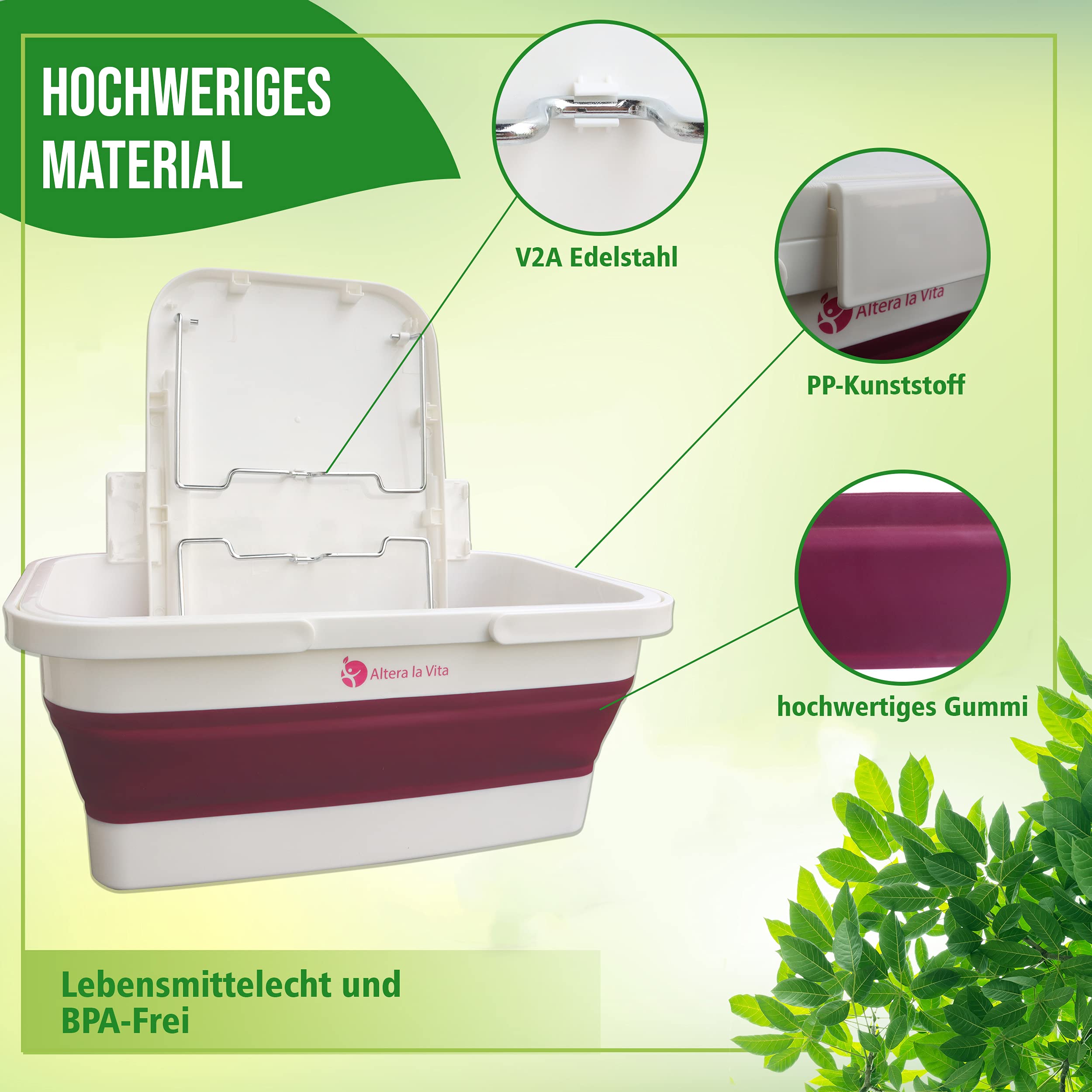 Panier Pliable Altera La Vita 15L - Imperméable PP+TPR - Courses, Pique-nique, Camping - 44x27x21cm