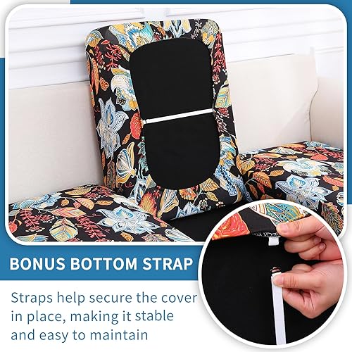 Miniatura 3 de hyha - Fundas para cojín de sofá con estampado floral, fundas elásticas de cojín para sofá modular con parte inferior elástica (S, floral)