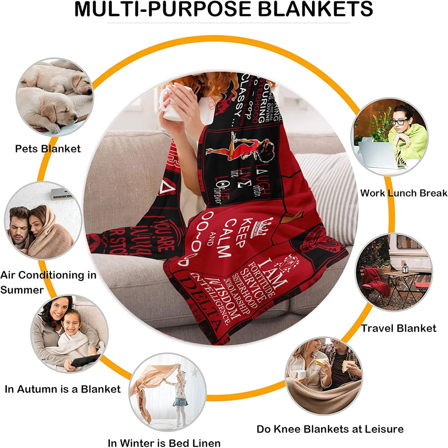 Sorority Gifts Throw Blanket – 320 GSM Fleece Greek Inspired Red Black Design for Women & Alumni (Red, 60×80")