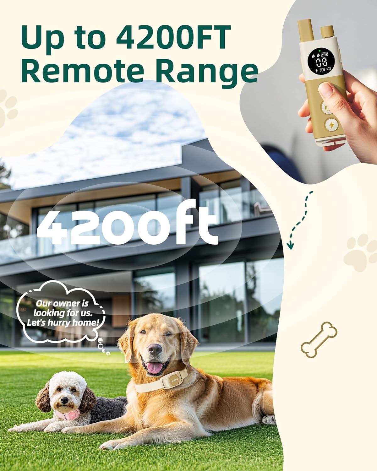 Jugbow Dog Training Collar for 2 Dogs - 4200FT Remote Control with 3 Training Modes, Electric Collar with LED Light & IPX8-Waterproof, Rechargeable E-Collars for Small Medium Large Dogs (Beige)