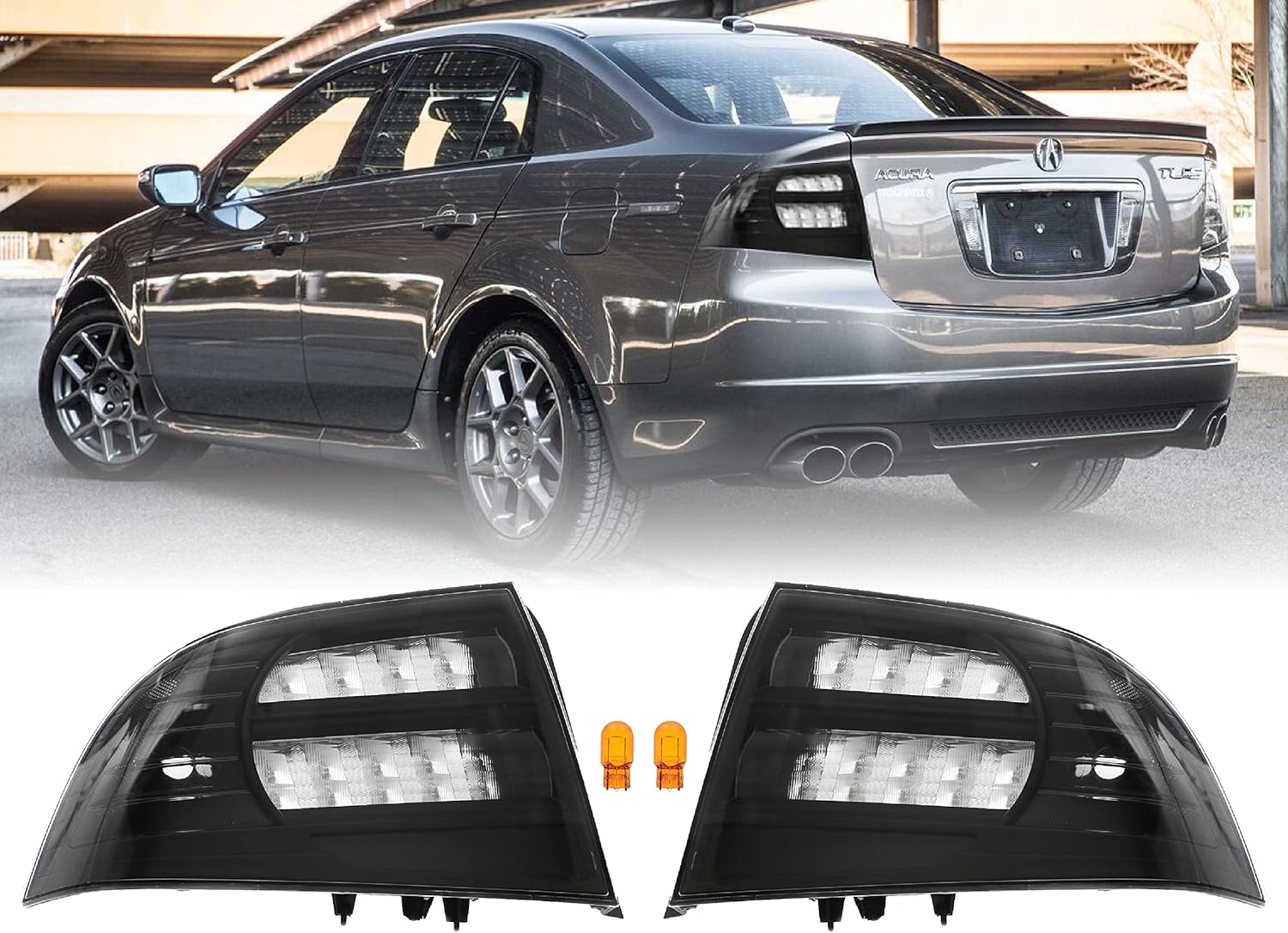 USR DEPO 3G TL Tail Lights - JDM Style Black Housing Rear Tail Lamps Cover (Left + Right) Compatible with 2004-2008 Acura TL All Models including Base and Type-S (Black Housing Smoke Lens)