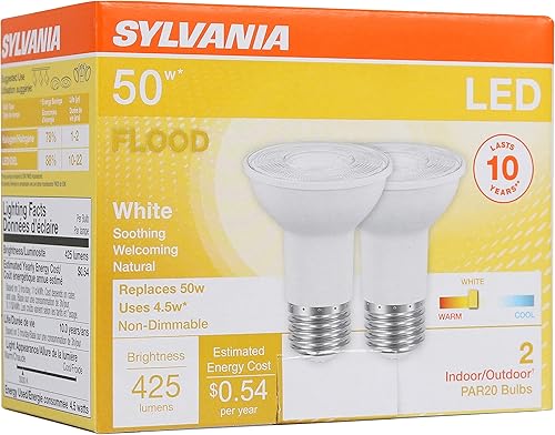 Miniatura 3 de LEDVANCE SYLVANIA - Bombilla LED PAR20, 50 W  6 W, 10 años, no regulable, 425 lúmenes, 3000 K, blanco cálido, paquete de 2 (79279)