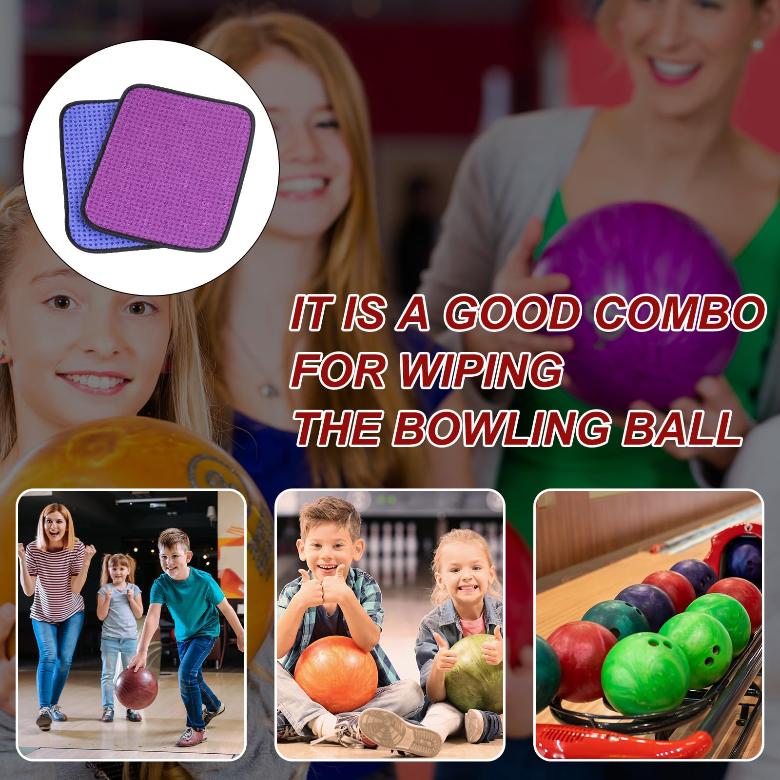 PATIKIL Lot De 2 Serviettes Microfibre Pour Boule De Bowling – Double Face Antidérapante, 20x25cm, Violet/rose – Nettoyage Et Polissage