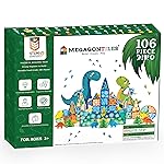 MEGAGONTILES Dinosaur Magnetic Tiles Set 106PCS | STEM-Authenticated Magnet Building Blocks with Dinosaur Animals | Educational Construction Toy for Toddlers & Kids Ages 3-8 (Boys & Girls)