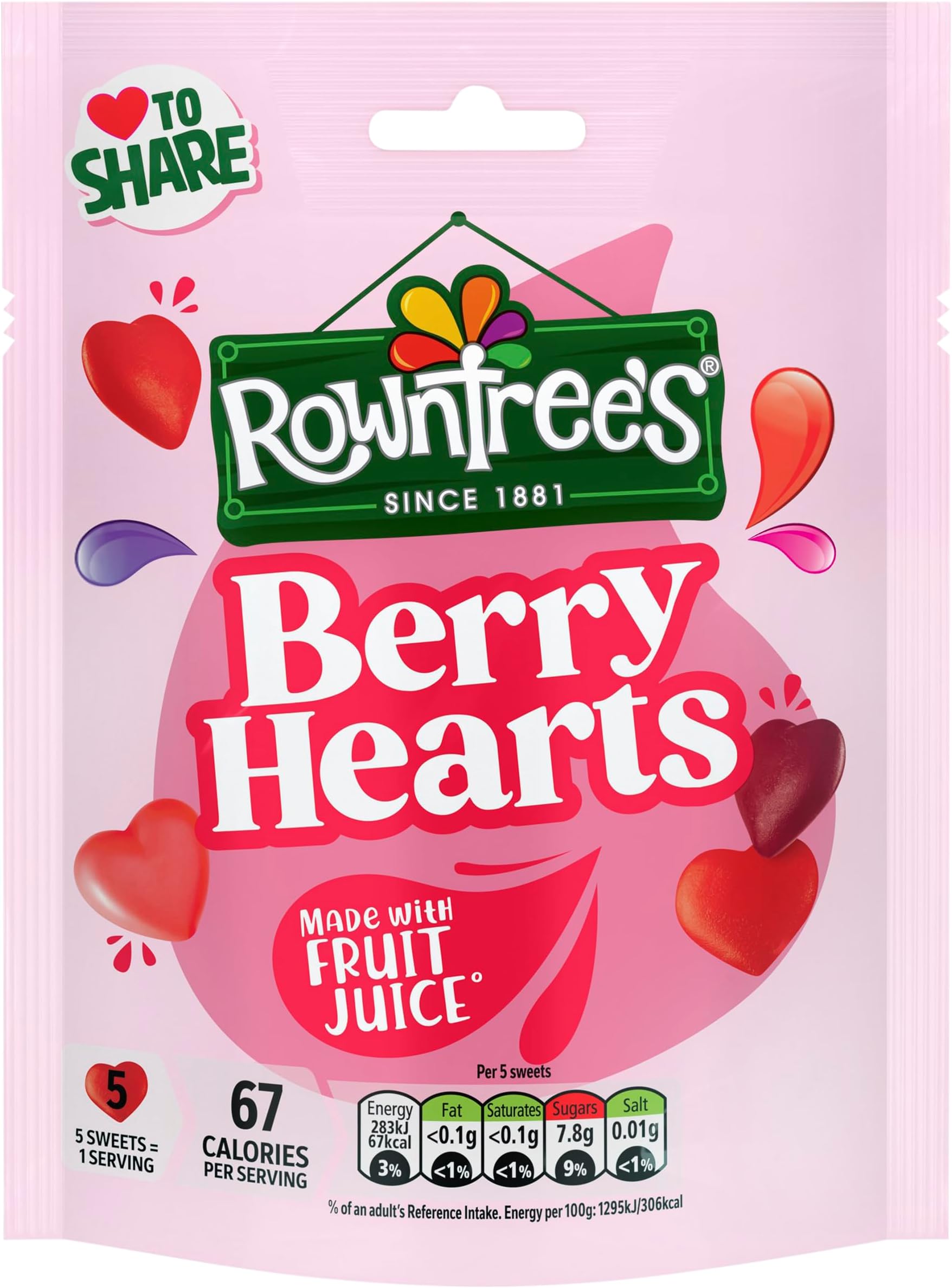 Rowntree’s Berry Hearts, Sweets Sharing Bag 115g