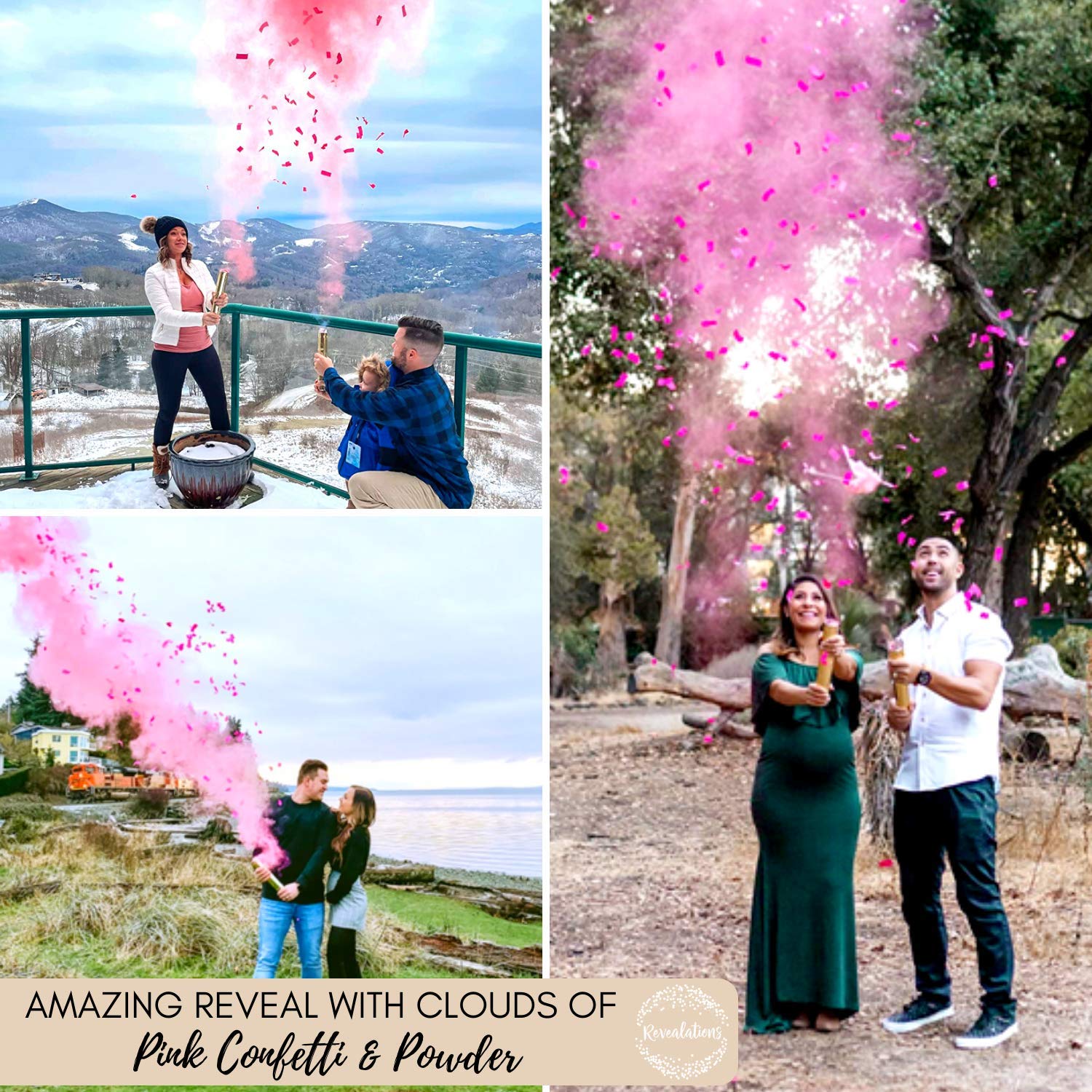 Revealations Gender Reveal Confetti Powder Cannon Set of 4 Pink Gender Reveal Party Supplies