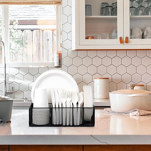 Miniatura 6 de Organizador de platos de papel para encimera, organizador de cubiertos de metal para tazas, tenedores, cucharas, servilletas, platos de papel y