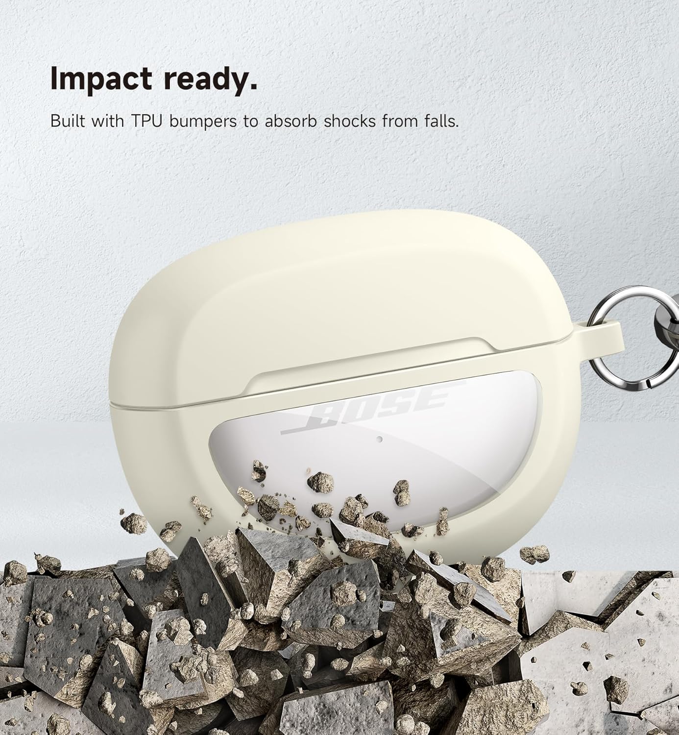 SURITCH Case Cover for Bose Ultra Open Earbuds(2024), Shockproof Protective Cover for Bose Ultra Open Wireless Ear Earbuds Charging Case Accessories with Carabiner, White - Image 3