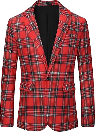 Lars Amadeus Mens Coat Jacket Notch Lapel Contrast Color Plaid Sports Coat Plaid Blazer
