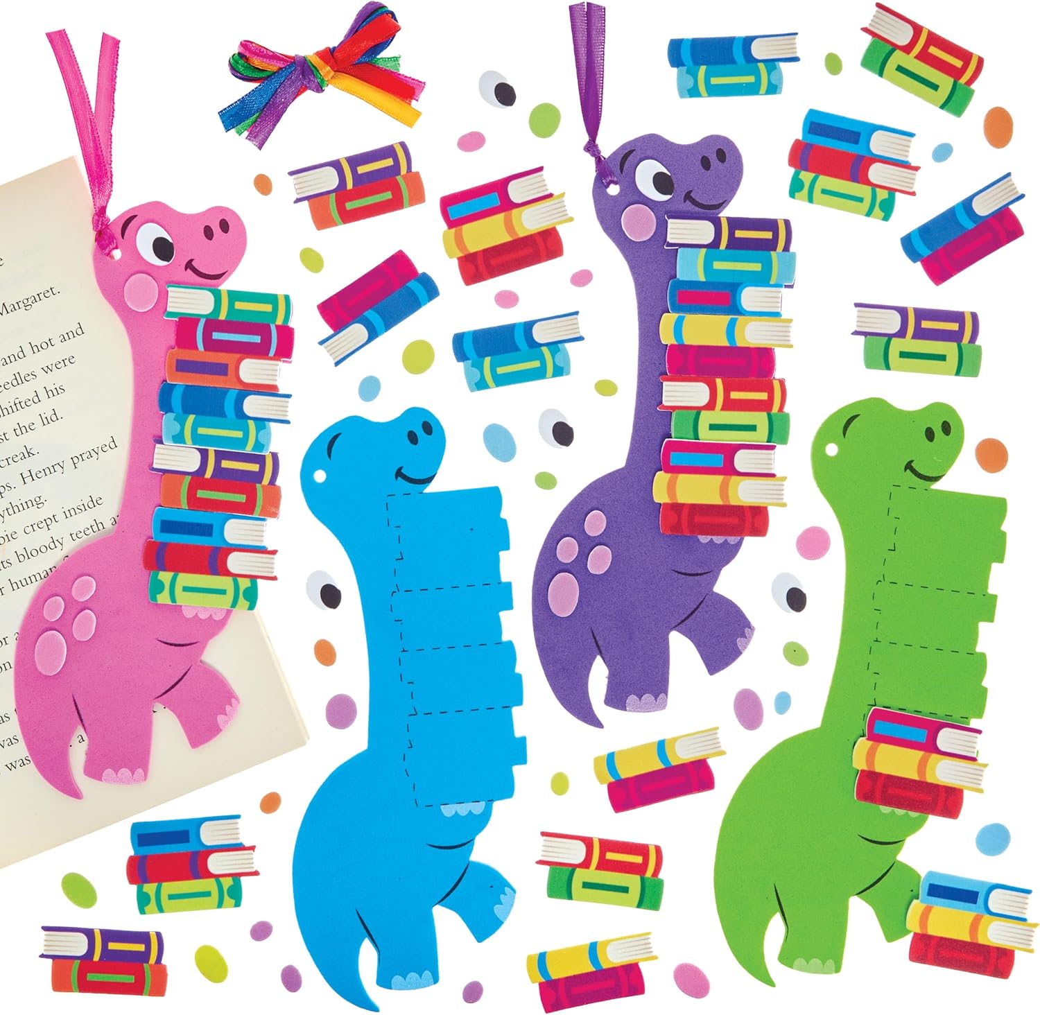 Baker Ross FN368 Dinosaur Bookmark Kits - 6 Pack Bookmarks for Kids World Book Day Crafts