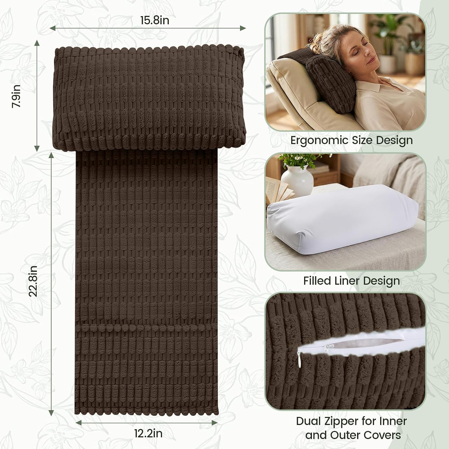 Recliner Pillow Soft Corduroy Neck Pillow for Recliner, Adjustable Recliner Headrest Pillow with Weighted Back Flap Non-Slip Head Pillow for Recliner, Couch, Chair, Sofa