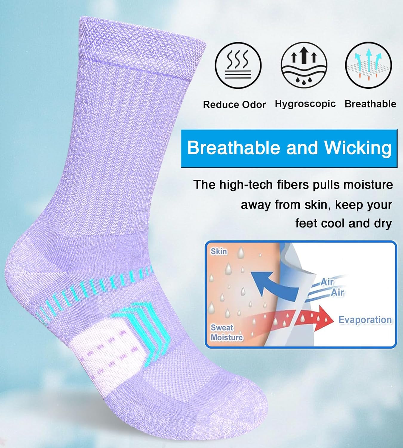 Womens Cushioned Athletic Running Crew Socks Breathable Wicking Comfort Hiking Socks 5 Pairs - Image 3