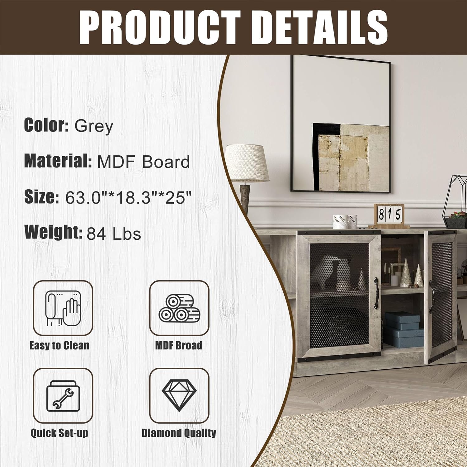 GAOMON TV Stand for 65 inch TV with Mesh Door, Grey TV Entertainment Center with Storage, Industrial TV Console Table for Living Room, TV Media Console for Bedroom- Rustic Grey TV Stand