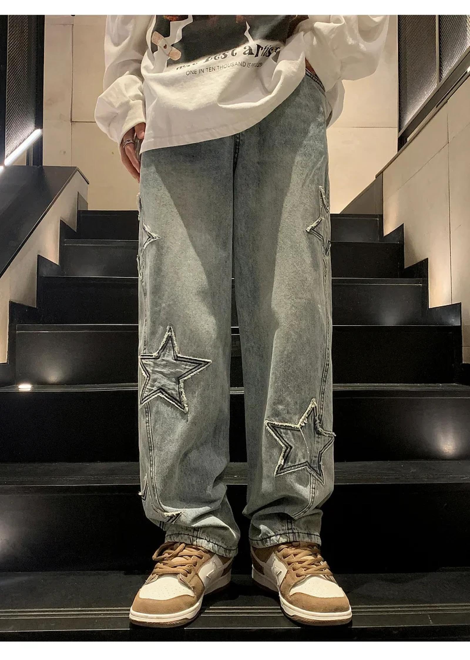 Jeans Pantaloni Jeans A Gamba Larga Larga per Uomo Pantaloni Lunghi A Gamba Larga Casual