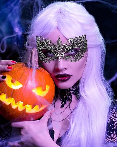 Vista 17 de JOVITEC 10 máscaras multicolor para mujer, máscaras venecianas de encaje, para Halloween, carnaval, mari, hierba, fiesta de disfraces