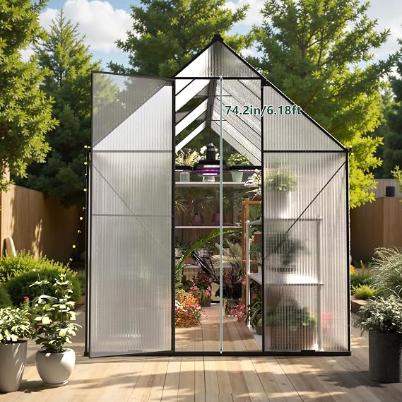 Green House for Outside, Greenhouse for Outdoor, Heavy Duty Polycarbonate Greenhouse, Walk-in Garden Greenhouses, Backyard Green Houses