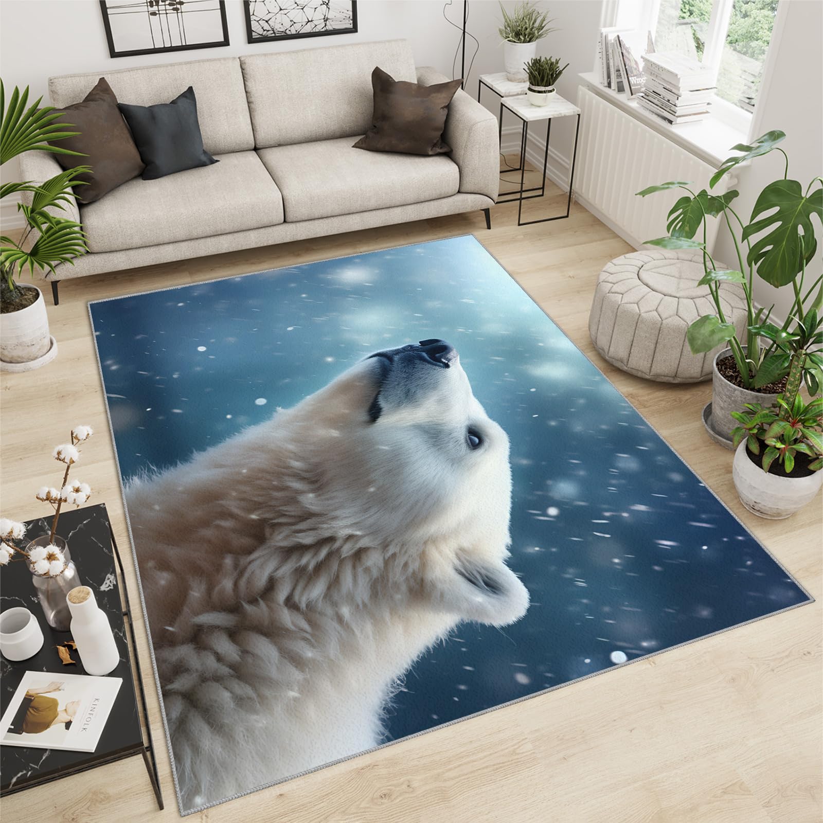 Polar Bear Rugs for Boys Bedroom - Polar Bear Area Rug, Fierce Animals Living Room Rug Washable Carpet for Kids Room Dormitory Playroom Decoration Floor Mat 180x240cm โ image 1