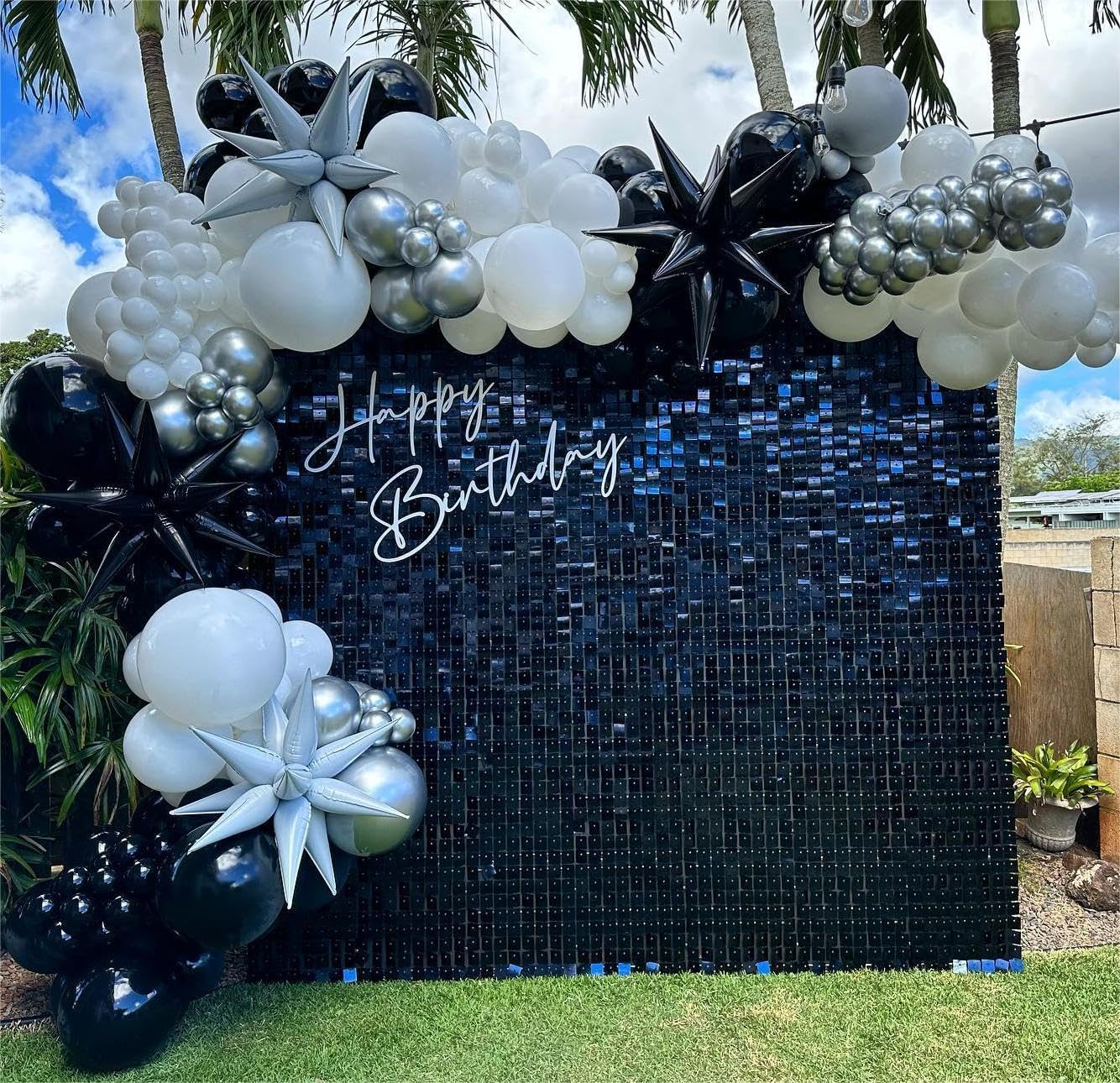 Shimmer Wall Backdrop Black Wall Panels 24Pcs Square Sequin Shimmer Wall Backdrop Decoration for Birthday Party,Wedding, Anniversary