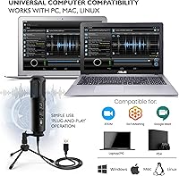 Vista 5 de JOVIAL Micrófono condensador de grabación USB para PC, LED azul, ganancia ajustable, conector para auriculares, control de silencio, soporte