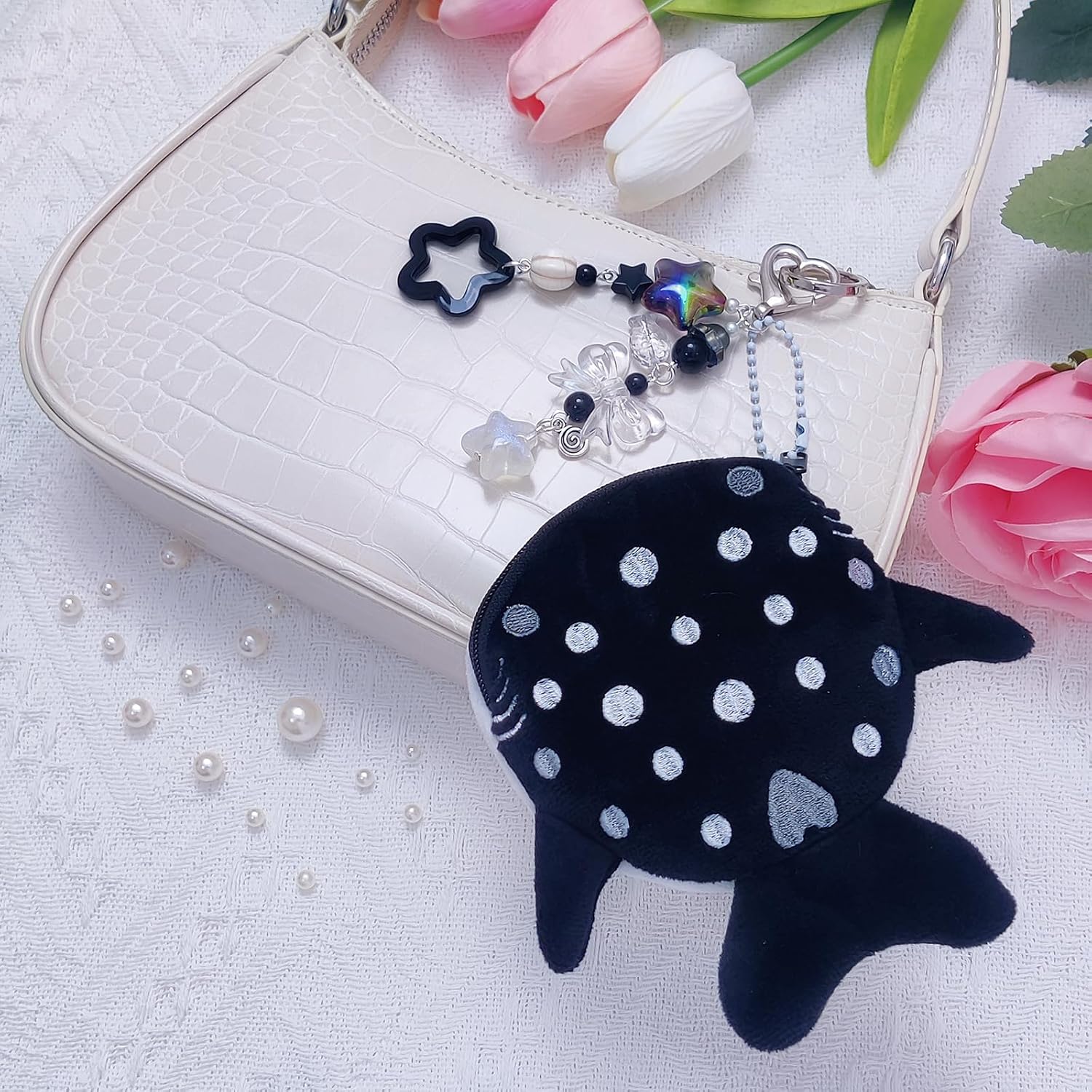 Cute Keychain Whale Shark Coin Purse Keychain Cute Plush Zipper Change Pouch, Kawaii Handmade Wallet for Women image 2