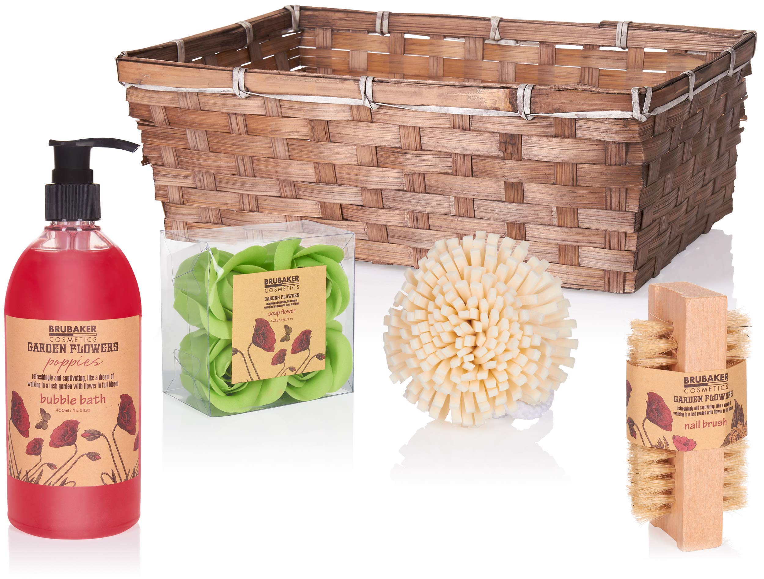 BRUBAKER Cosmetics Set de Baño y Ducha Garden Flowers 14 piezas Cesta Regalo Mujer