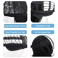 Vista 6 de WeKen Peluca corta en blanco y negro, mitad negra, mitad blanca, con flequillo, para mujer, cosplay, fiesta diaria (un juego blanco y negro)