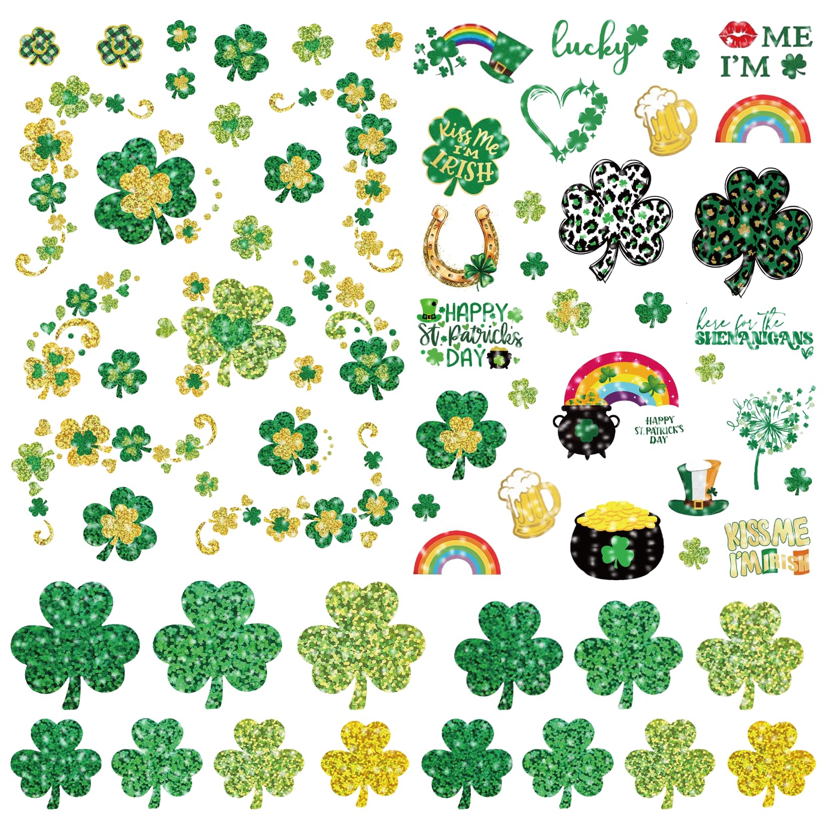 Photo 1 of 160pcs St Patricks Day Temporary Tattoos Glitter Shamrock Face Tattoos Clover Body Stickers for Irish Party Favors Parades Accessories Saint Patricks Day Decorations(st160)