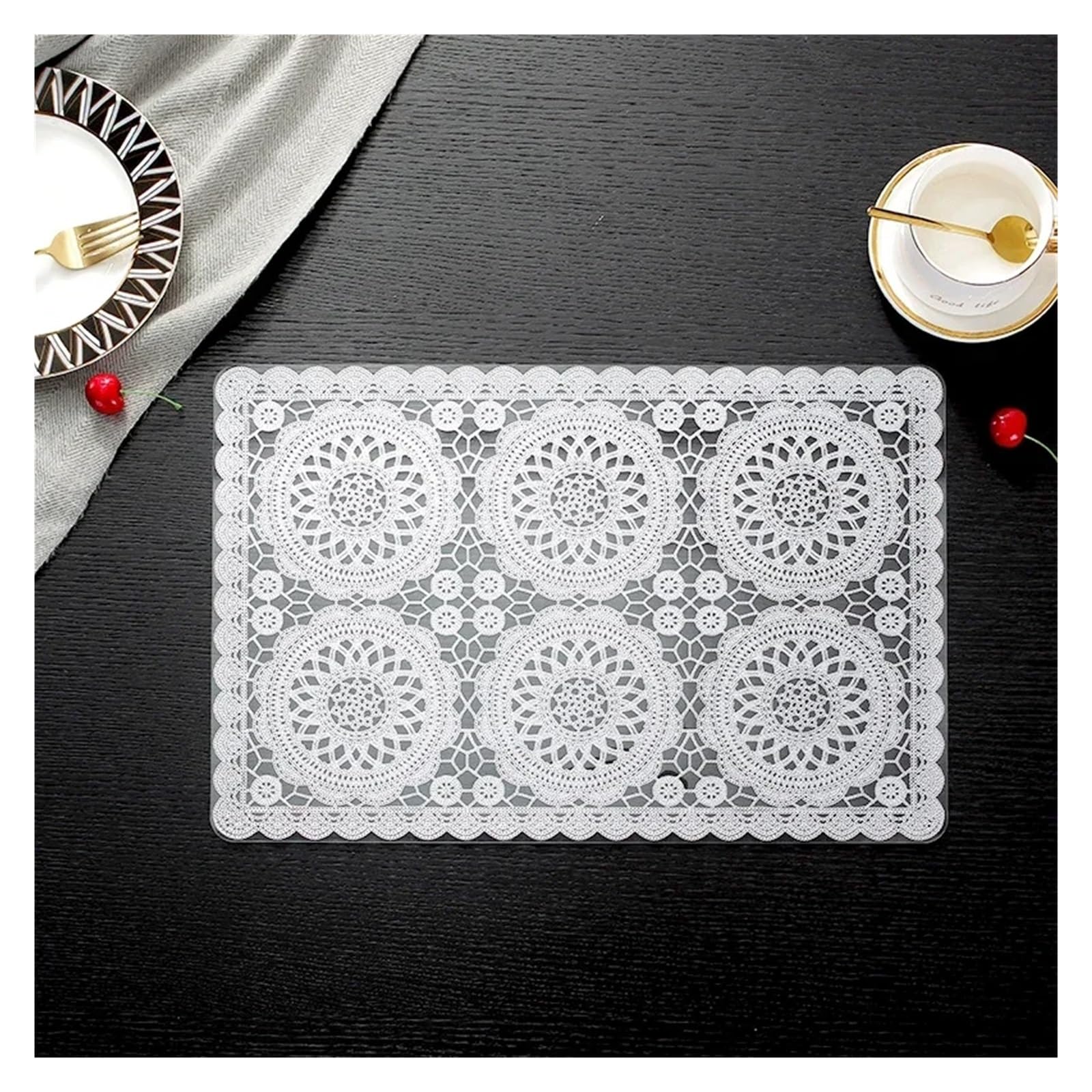 Tovaglietta Tovaglietta da tavola bianca con ricamo in pizzo, for matrimoni, feste, sottobicchieri, tazze tè(2pcs-07)