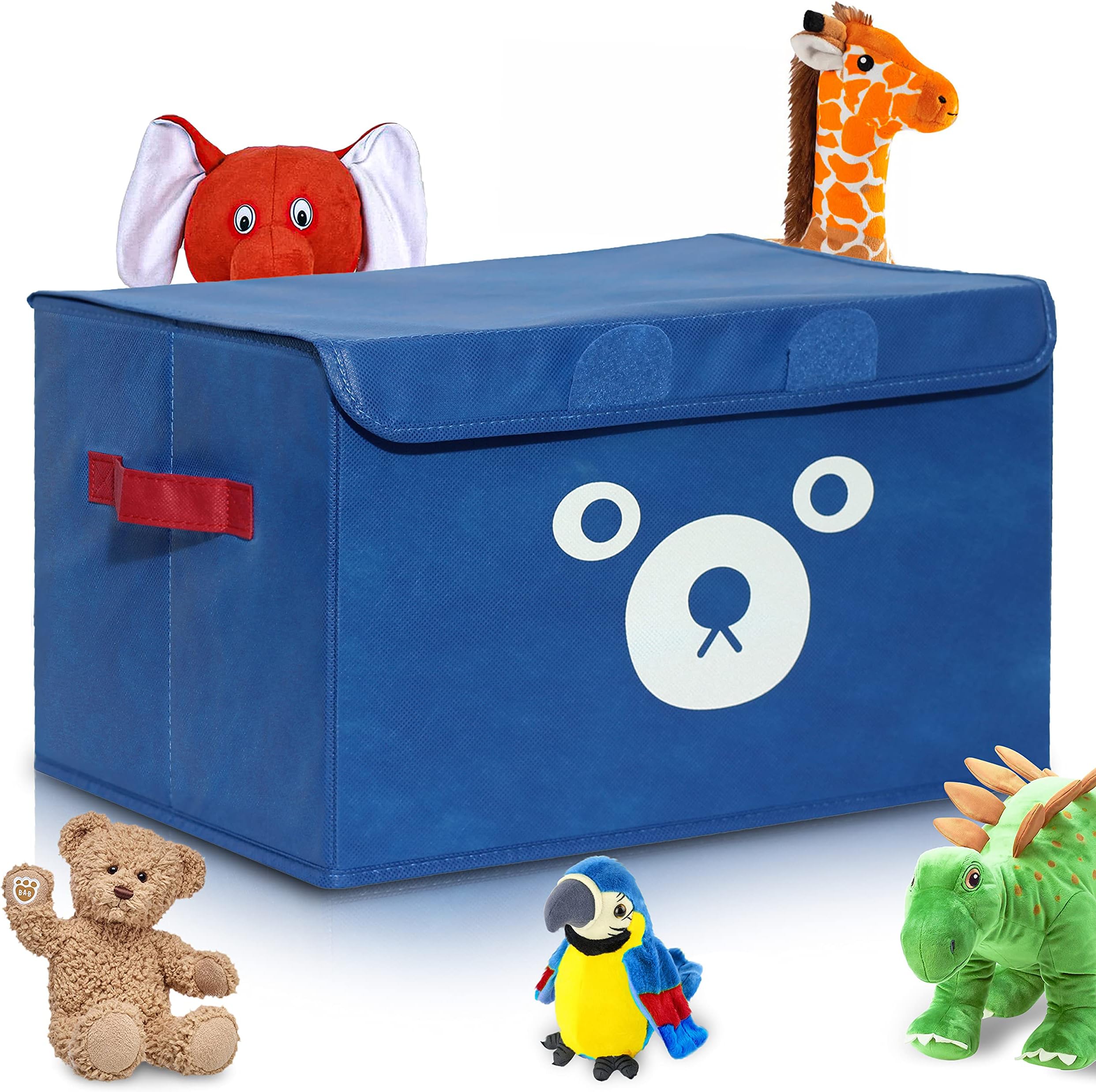 Bear Toy Storage Box Large Size for Boys & Girls - "16x12x10" Toy Chest Organizer for Kids - | Collapsible | Handles | Flip-Top Lids | - Fabric Foldable Bin for Playroom - Nursery Room Organization