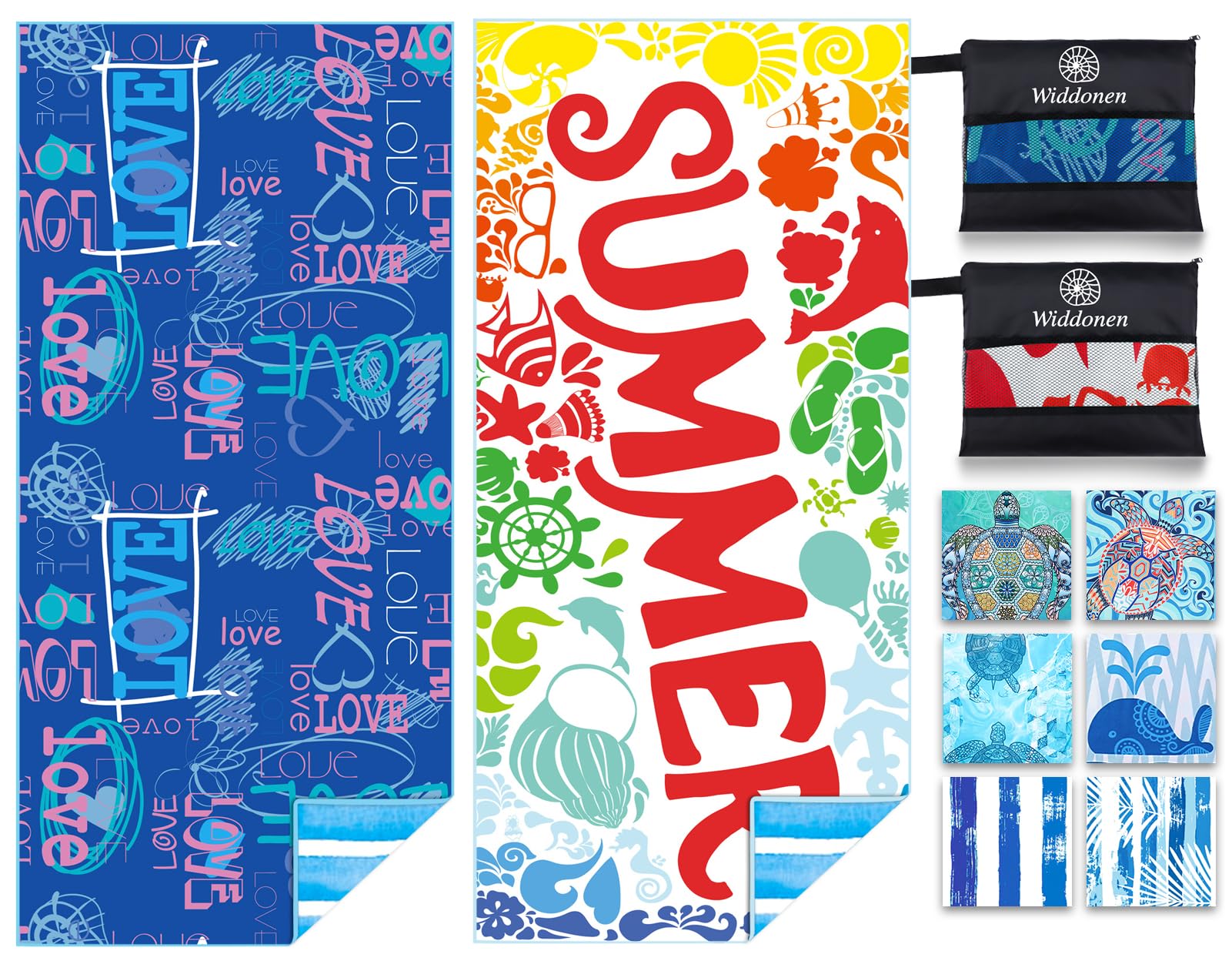 2 Pack Microfiber Lightweight Beach Towel Sand Free Quick Dry Absorbent Thin Compact Towels for Swimming Pool Camping Beach Accessories Large Easy Pack Travel Things for Vacation Essentials Gift