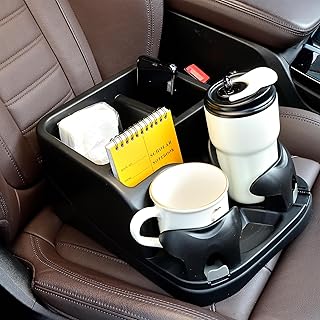 Universal Floor Center Console Organizer with Adjustable Drink Holder for Trucks, Minivans & SUVs (Black)