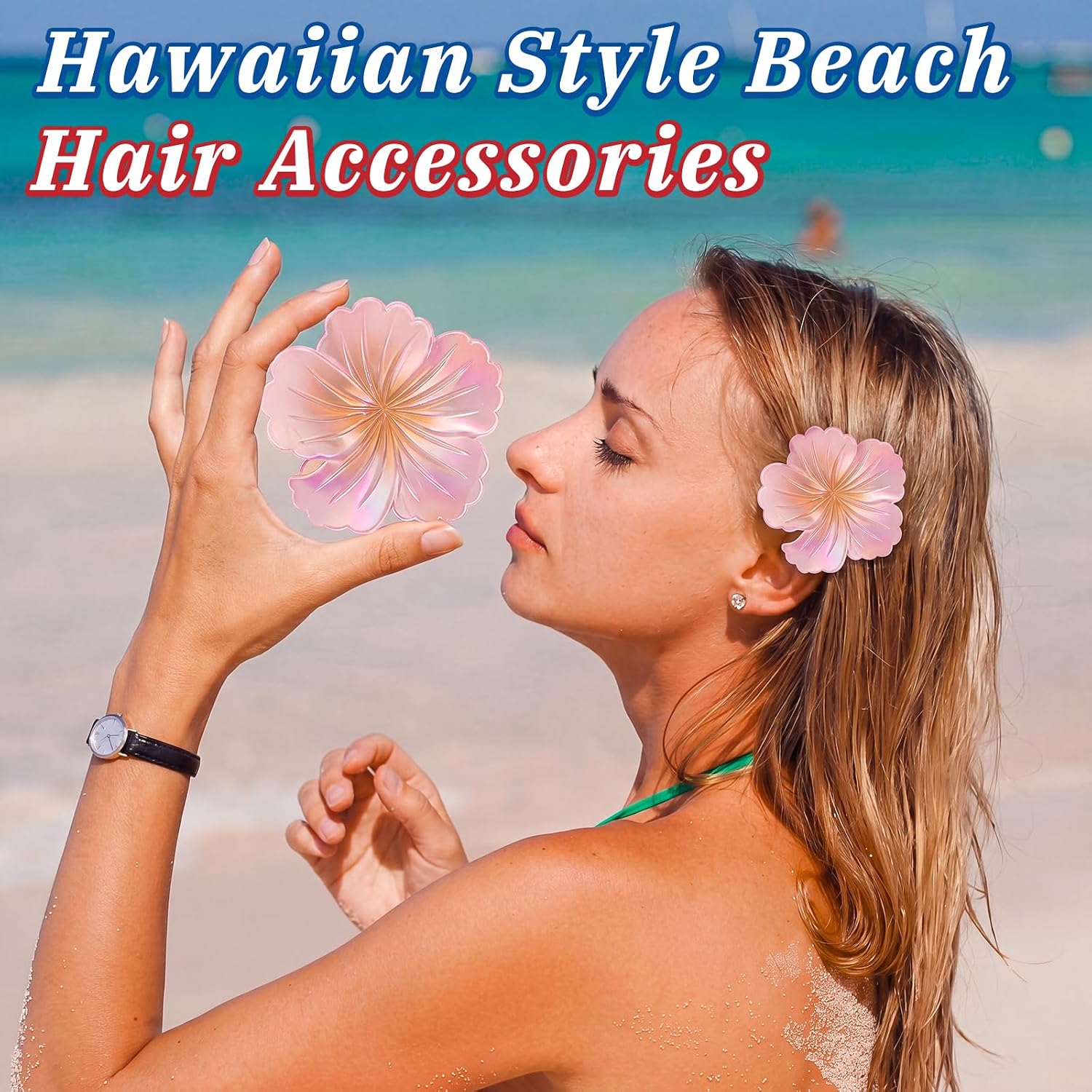 36pcs Hawaiian Plumeria Flower Claw Clips Hair Decor Large and Small Mixed Size Iridescent Pearl Shiny Colorful Claw Clips Sparkling Summer Tropical Beach Hair Accessories for Women Girls