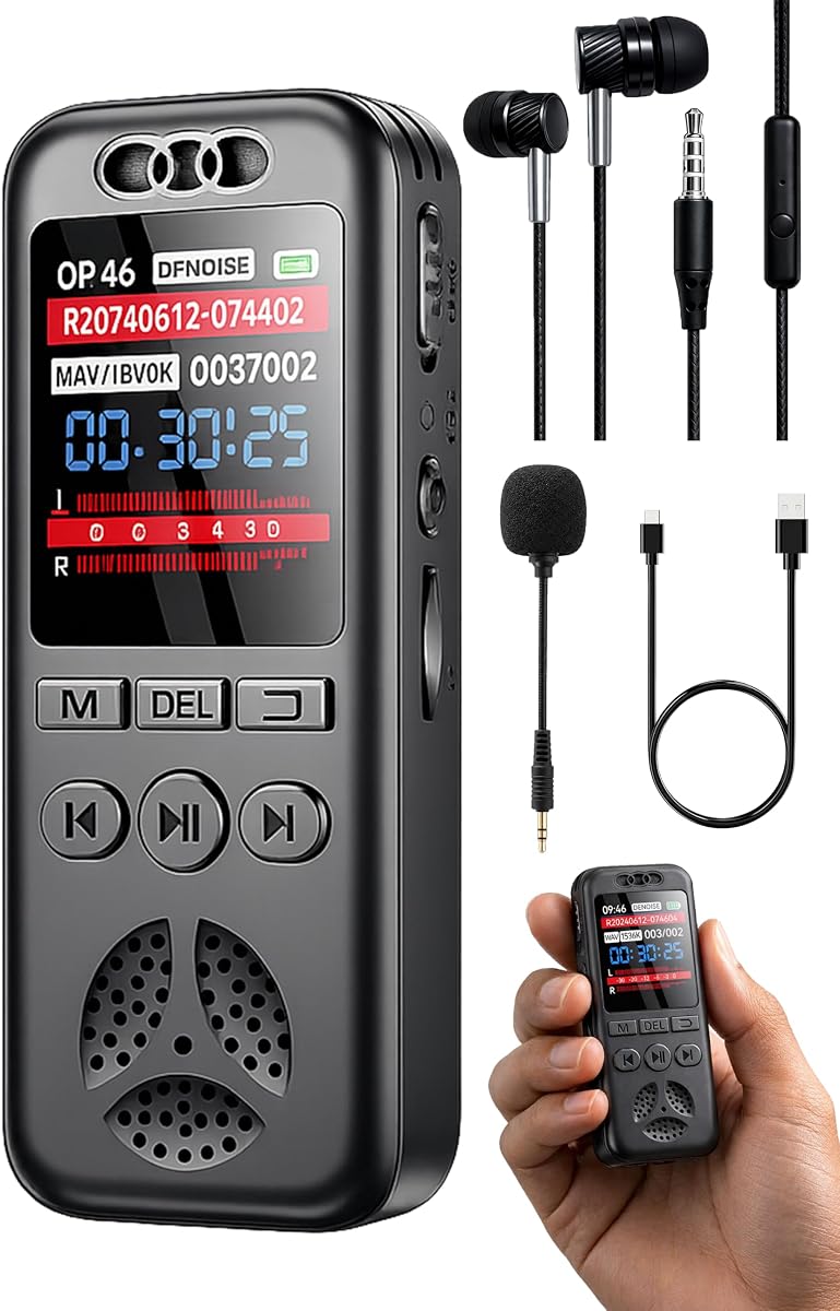 Grabadora de voz digital de 32 GB con reproducción, grabación activada por voz