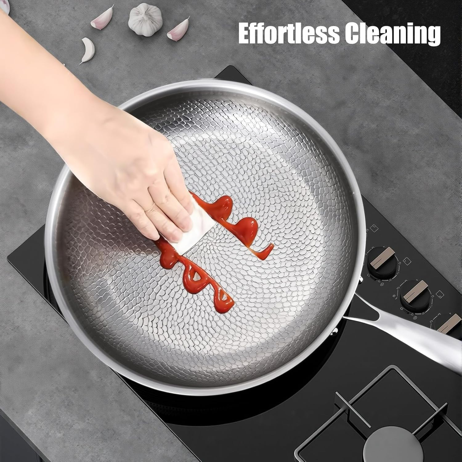 Tipanexi Titanium Pan Pro with Lid, Durable Scratch-Resistant Non Stick Titaniums Nutri Pans, Titanium Frying Pans for Cooking Non Stick, Compatible With All Cooktops (M)