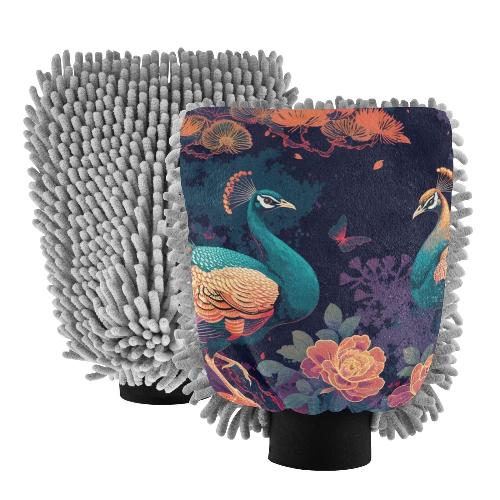 IOACIY Absorbent Microfiber Car Wash Drying Mitts, 2 Pack, Scratch-Free & Lint-Free, Rich Foam, Highly Absorbent, Double Sided, Wash Mitt Perfect for Car Washing, M, Peacock (6)