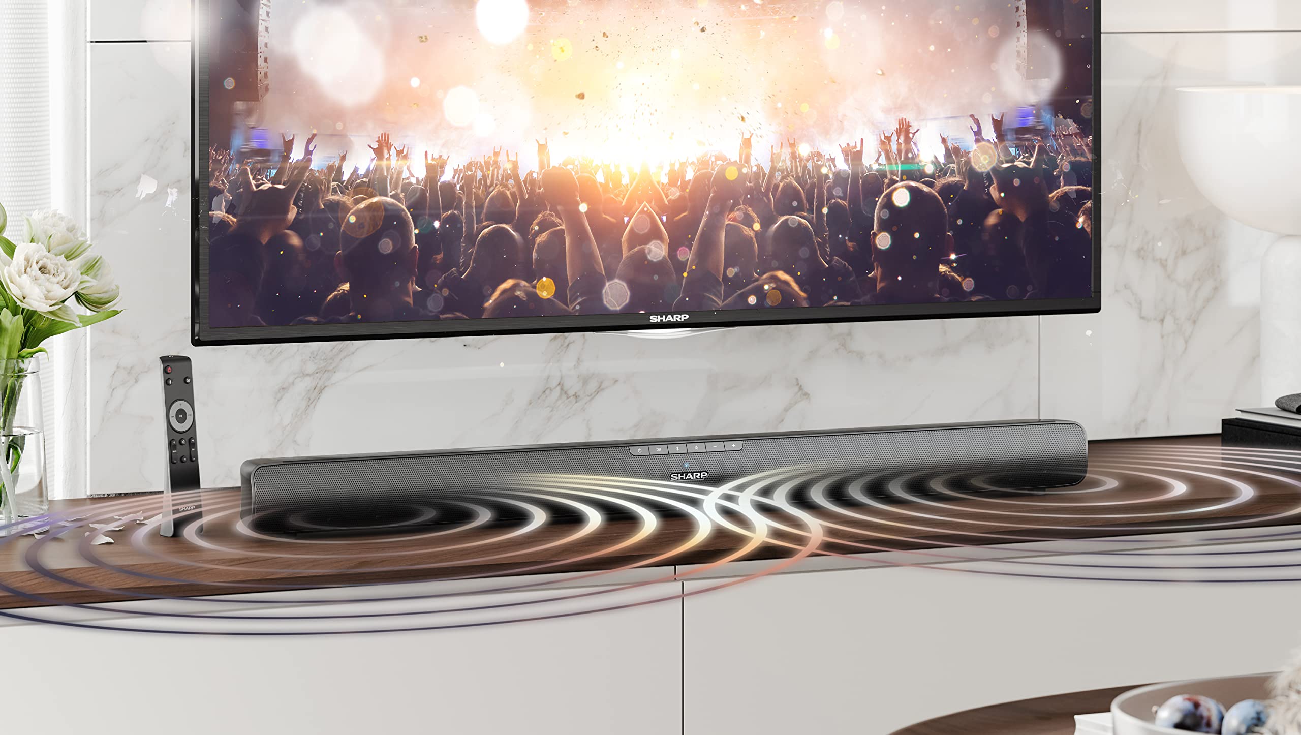 Sharp HT-SB100 Mini Soundbar con streaming audio wireless Bluetooth 5.1, Bluetooth con HDMI ARC/CEC, USB player, potenza totale 75 W, colore: Nero