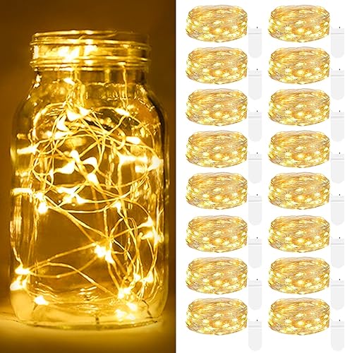 Paquete de 16 Guirnalda de luces a pilas de 7 pies20 LED mini luces LED parpadeantes a batería, pequeñas luces de hadas para tarros de masón,